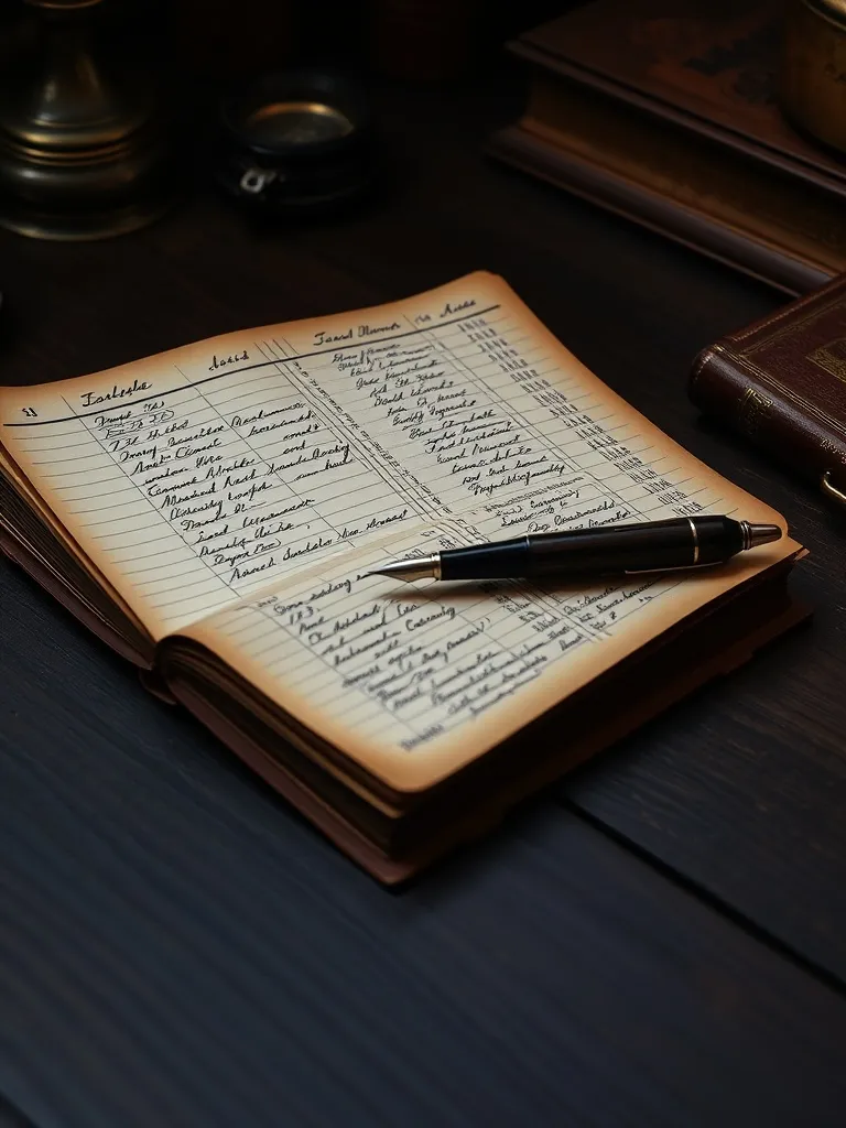 A vintage 1920s financial ledger with handwritten ink entrie